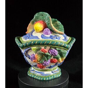 Fitz & Floyd Ceramic Florentine Covered Dish With Lid Hand-Painted Vibrant Color